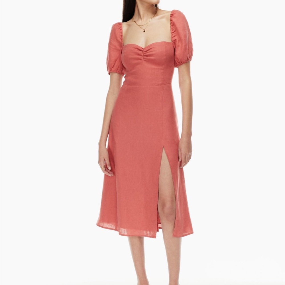 Aritzia Wilfred Dame Linen Dress- White, Puff Sleeve, Midi, size 2